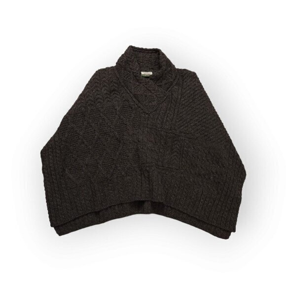 Carraig Donn Pure‎ New Wool Poncho Fisherman Cable Knit Cape One Size - Picture 1 of 3